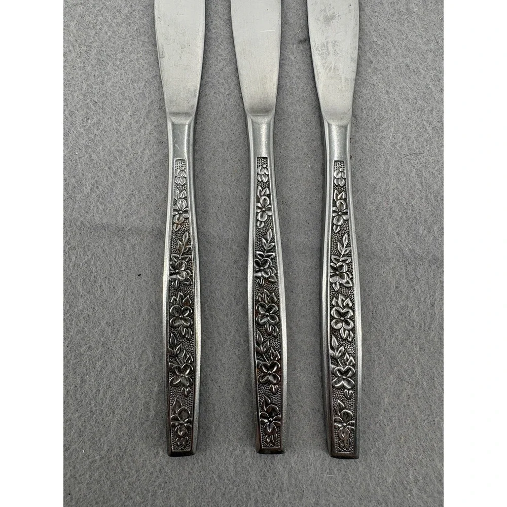Mid Century Modern Rogers La Spana Set 4 Dinner Knifes Stainless Korea Vintage